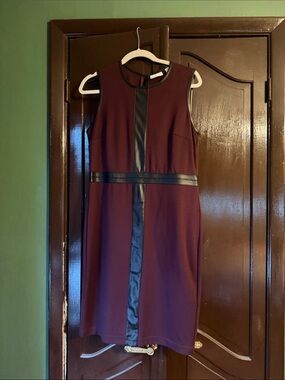 New York & Company Burgundy Midi Dress with Black Trim